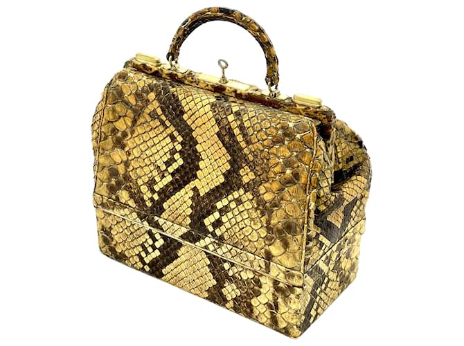 Valigetta Hermès in Pitone Giallo e Nero Stampa python - vista 10