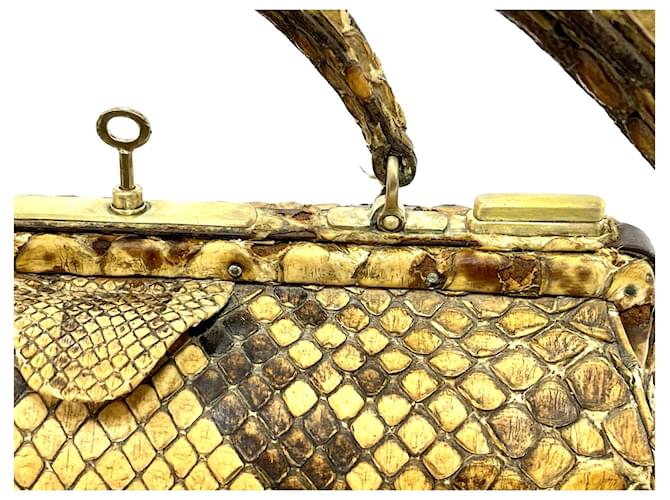 Valigetta Hermès in Pitone Giallo e Nero Stampa python - vista 7