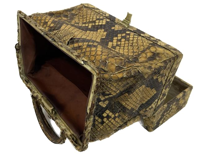 Valigetta Hermès in Pitone Giallo e Nero Stampa python - vista 8