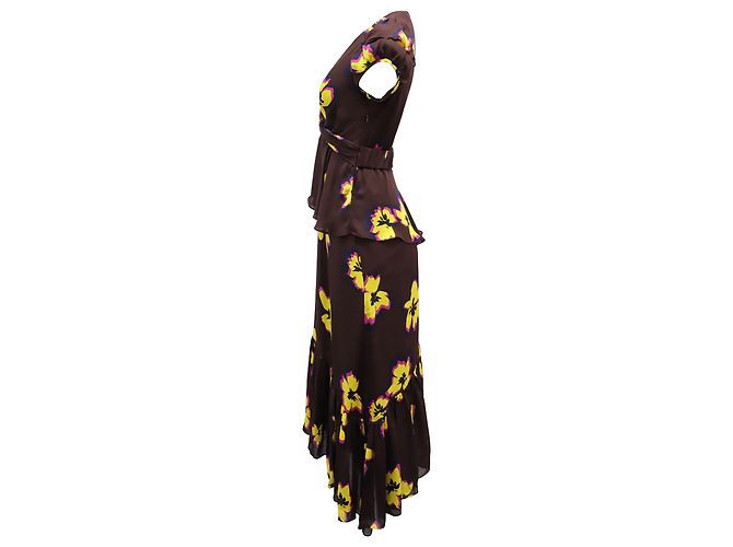 A.L.C EN.l.do. VESTIDO PAÑUELO CON PEPLUM Y FLORES DE ZADIE EN SEDA BURDEOS - vista 2