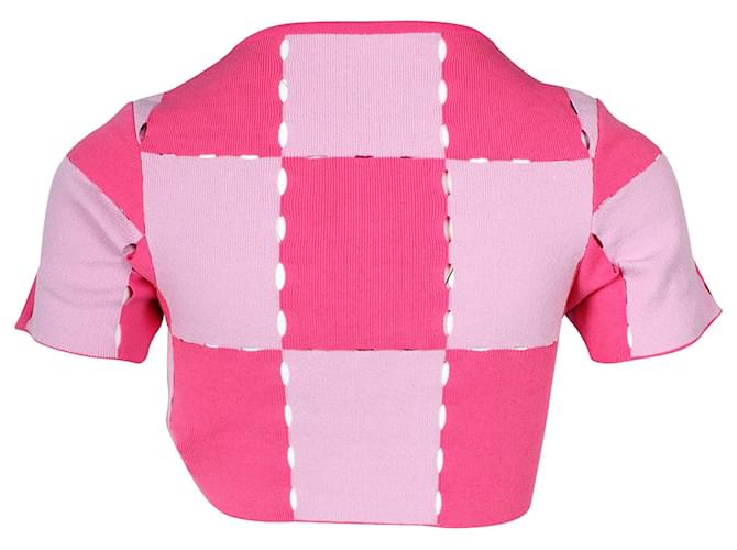 Top corto de canalé con patchwork de Jacquemus en algodón rosa - vista 3