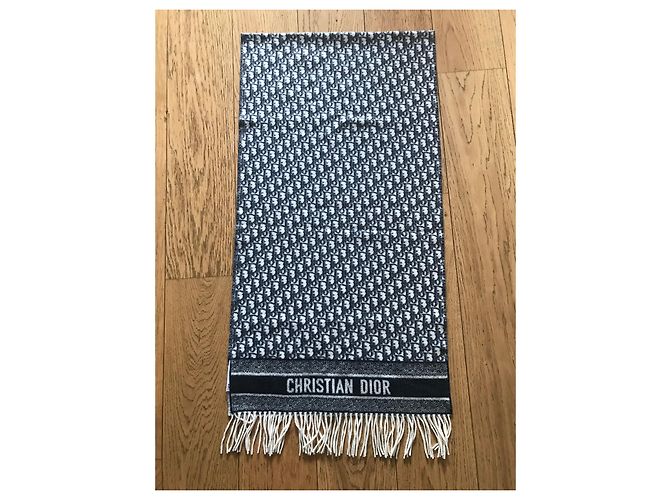 Sciarpa Dior Oblique Monogram in Cashmere Nero Bianco Grigio - vista 2