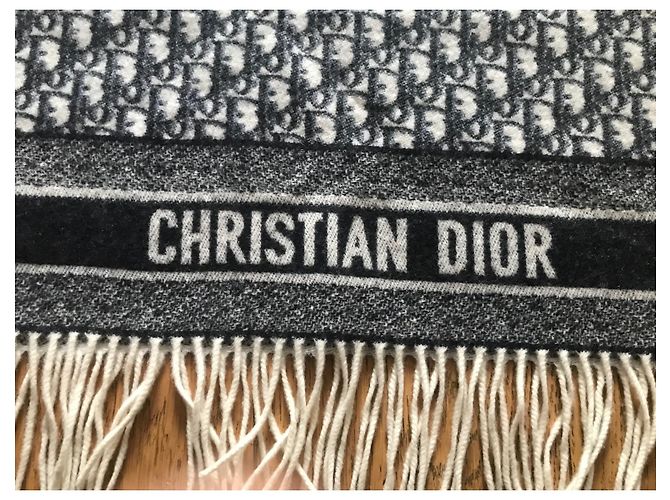 Sciarpa Dior Oblique Monogram in Cashmere Nero Bianco Grigio - vista 3