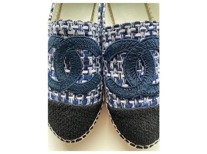 Cambon Chanel-Espadrilles aus Leder und Tweed, Pointure 41 Blau Hellblau - Ansicht 3
