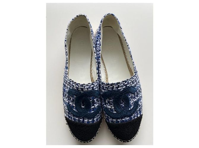 Cambon Chanel-Espadrilles aus Leder und Tweed, Pointure 41 Blau Hellblau - Ansicht 6