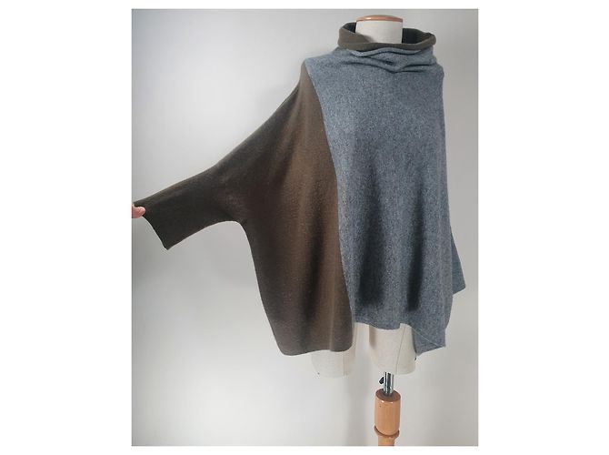 Autre Marque Someday Poncho Pullover Kaschmir Wollmischung Grün Grau - Ansicht 2
