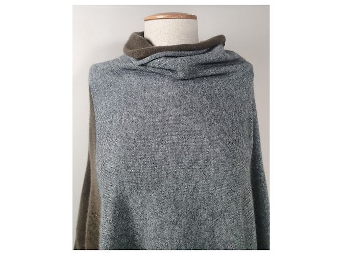 Autre Marque Someday Poncho Pullover Kaschmir Wollmischung Grün Grau - Ansicht 4