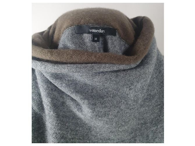 Autre Marque Someday Poncho Pullover Kaschmir Wollmischung Grün Grau - Ansicht 6