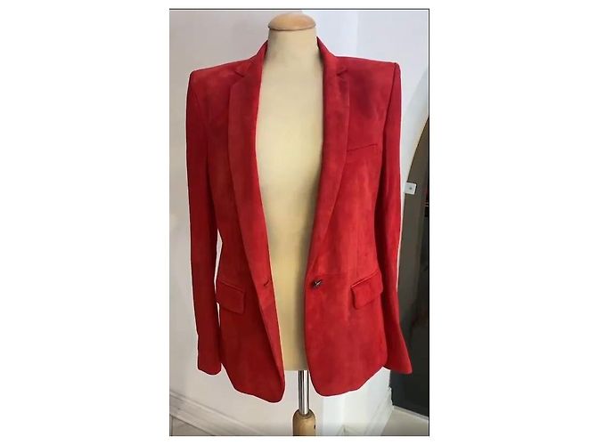Balmain Wildleder Einreihige Jacke in Rot - Ansicht 10