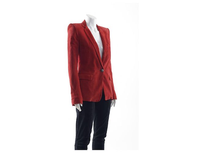 Balmain Wildleder Einreihige Jacke in Rot - Ansicht 2