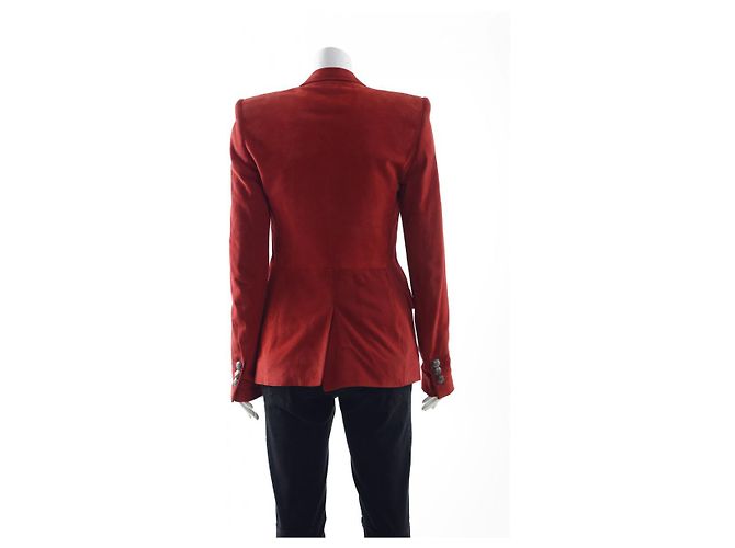 Balmain Wildleder Einreihige Jacke in Rot - Ansicht 3
