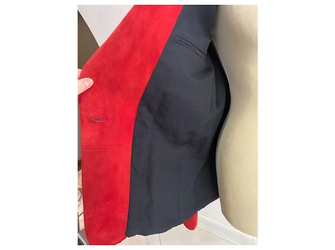 Balmain Wildleder Einreihige Jacke in Rot - Ansicht 4