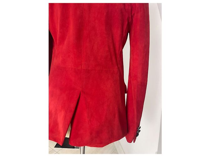Balmain Wildleder Einreihige Jacke in Rot - Ansicht 5