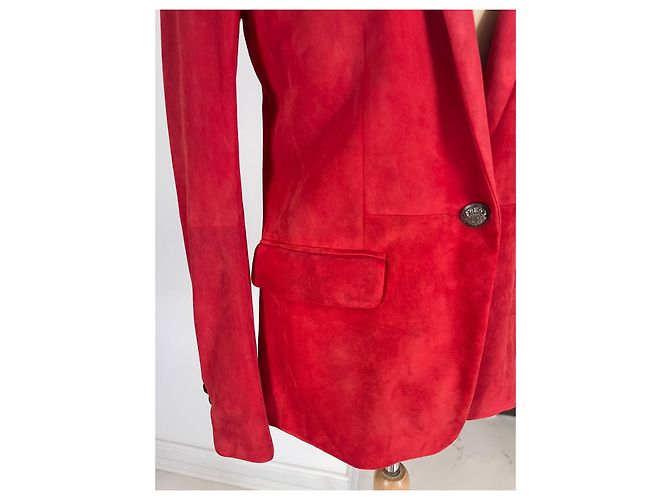 Balmain Wildleder Einreihige Jacke in Rot - Ansicht 6