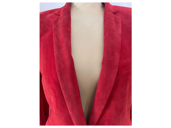 Balmain Wildleder Einreihige Jacke in Rot - Ansicht 7