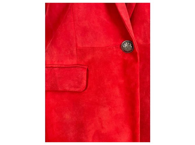 Balmain Wildleder Einreihige Jacke in Rot - Ansicht 8