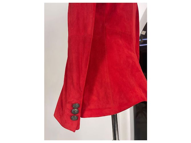 Balmain Wildleder Einreihige Jacke in Rot - Ansicht 9