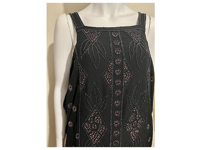 Diane Von Furstenberg Vestido DvF Nada de seda con bordado de perlas, 20estilo de Negro Multicolor - vista 10