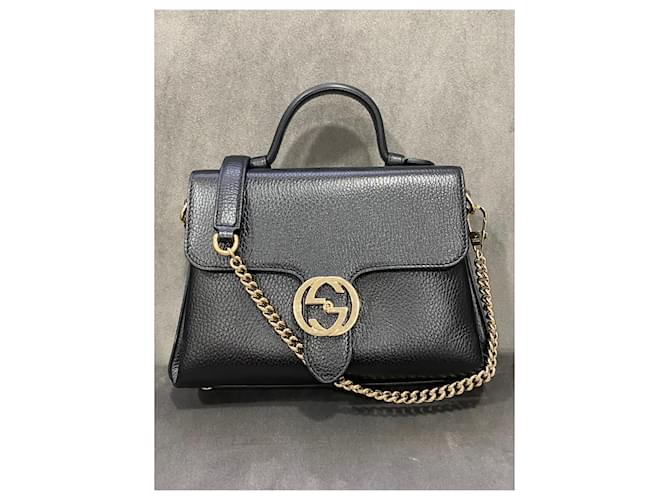 Borsa Gucci Dollar Interlocking in pelle nera Nero - vista 3