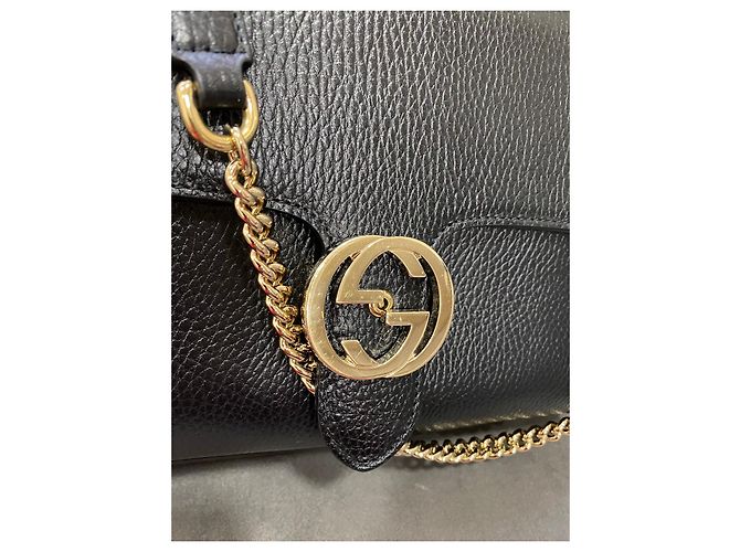 Borsa Gucci Dollar Interlocking in pelle nera Nero - vista 8