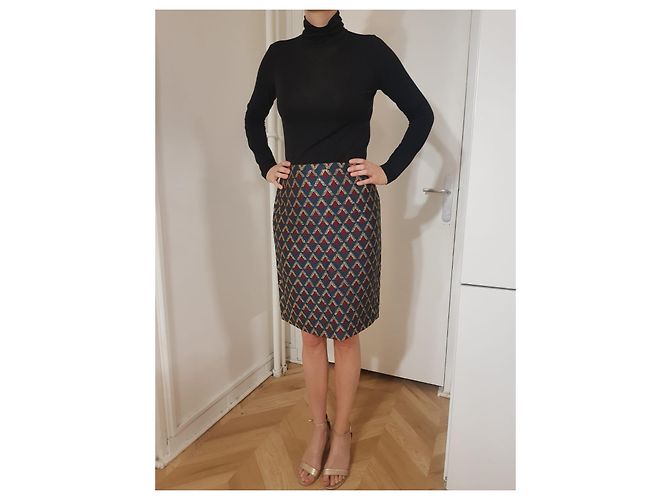 Gerard Darel gerade Rock Polyester Gold Dunkelrot Dunkelgrün Golden Bordeaux - Ansicht 2