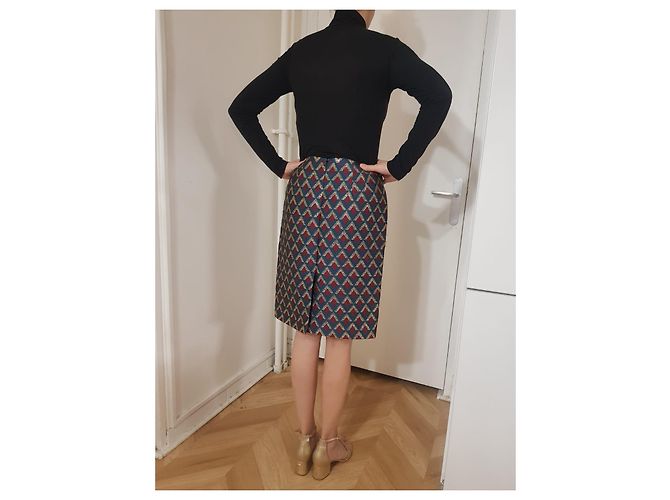 Gerard Darel gerade Rock Polyester Gold Dunkelrot Dunkelgrün Golden Bordeaux - Ansicht 3