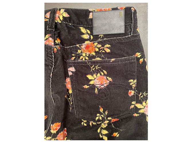 R13 Bootcut Jeans schwarzer Samt Blumenmuster - Ansicht 2