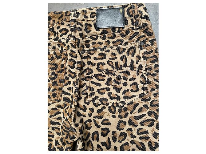 Jeans Bootcut R13 Pana Beige Estampado Leopardo Negro - vista 3