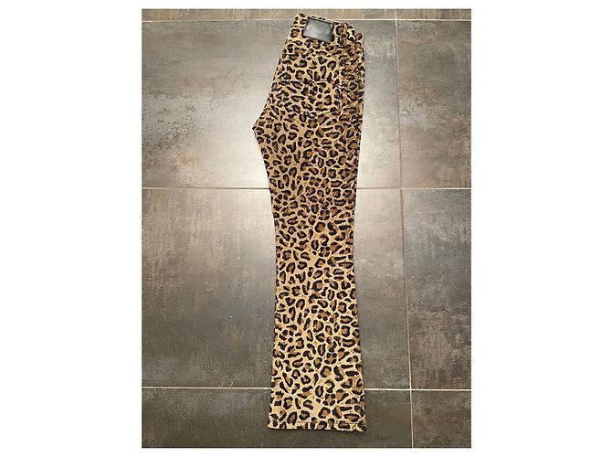 Jeans Bootcut R13 Pana Beige Estampado Leopardo Negro - vista 6