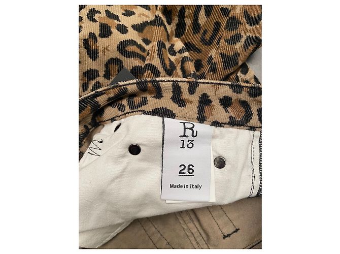 Jeans Bootcut R13 Pana Beige Estampado Leopardo Negro - vista 7