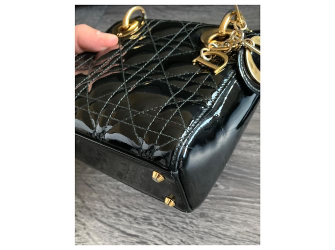Dior Lady Dior Mini in pelle vernice nera Nero - vista 11