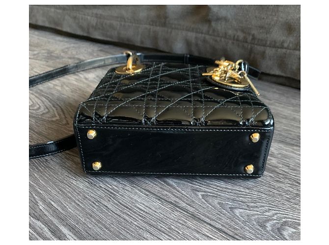Dior Lady Dior Mini in pelle vernice nera Nero - vista 5