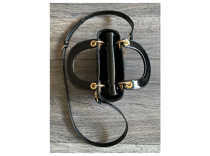 Dior Lady Dior Mini in pelle vernice nera Nero - vista 6