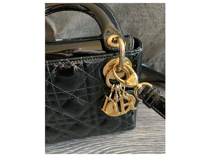 Dior Lady Dior Mini in pelle vernice nera Nero - vista 7