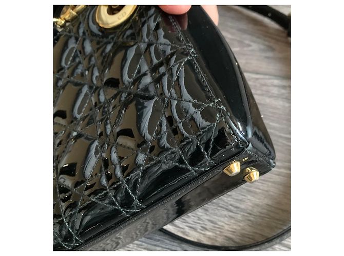 Dior Lady Dior Mini in pelle vernice nera Nero - vista 9