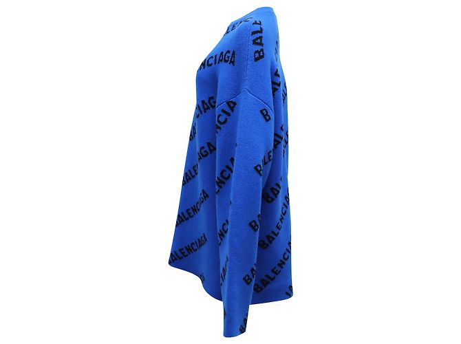 Balenciaga Allover-Logo-Pullover aus blauer Wolle - Ansicht 2