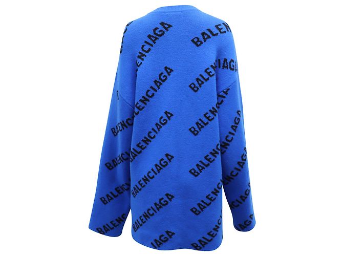 Balenciaga Allover-Logo-Pullover aus blauer Wolle - Ansicht 3
