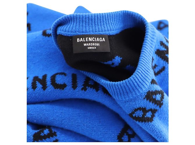 Balenciaga Allover-Logo-Pullover aus blauer Wolle - Ansicht 4