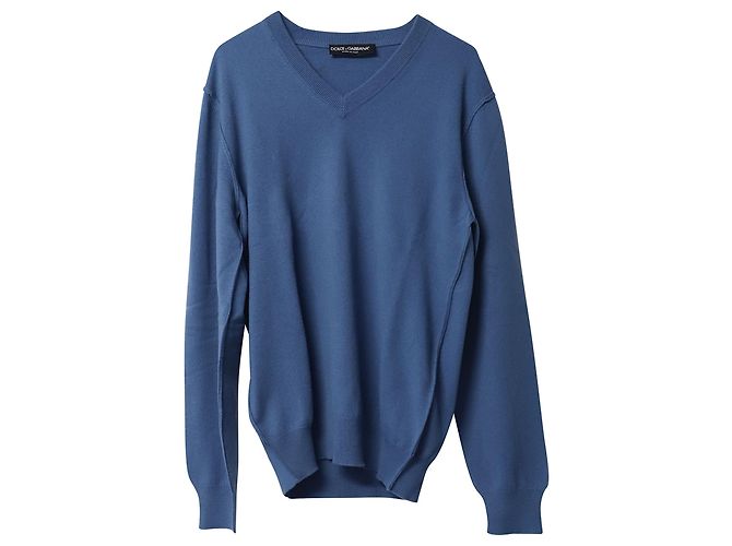 Dolce & Gabbana Pullover mit V-Ausschnitt aus blauem Kaschmir - Ansicht 2