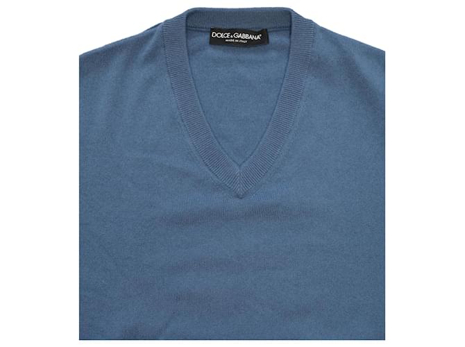 Dolce & Gabbana Pullover mit V-Ausschnitt aus blauem Kaschmir - Ansicht 3