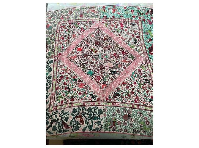 Hermès scialle 140 cm Hermes Giardini di Seta Rosa Verde chiaro - vista 2