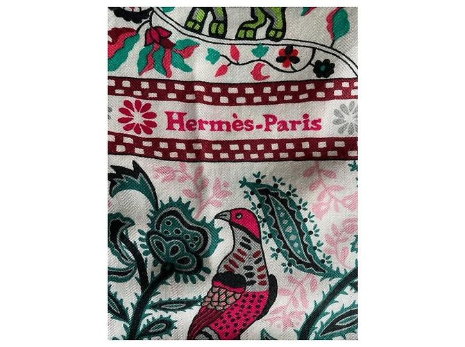 Hermès scialle 140 cm Hermes Giardini di Seta Rosa Verde chiaro - vista 5