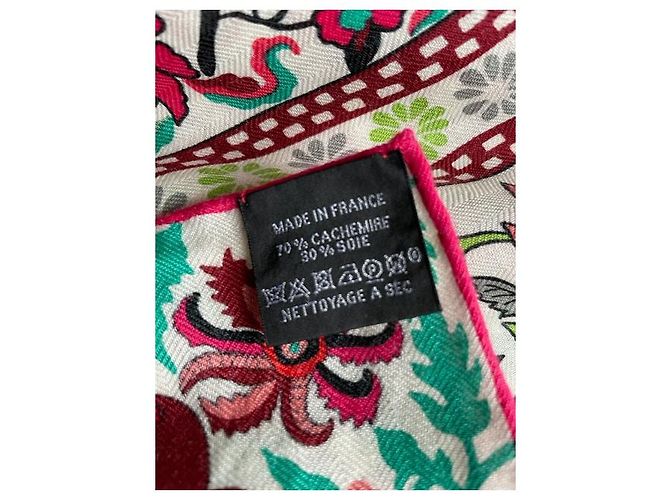 Hermès scialle 140 cm Hermes Giardini di Seta Rosa Verde chiaro - vista 6