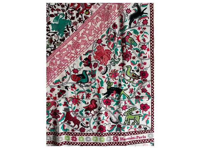 Hermès scialle 140 cm Hermes Giardini di Seta Rosa Verde chiaro - vista 7