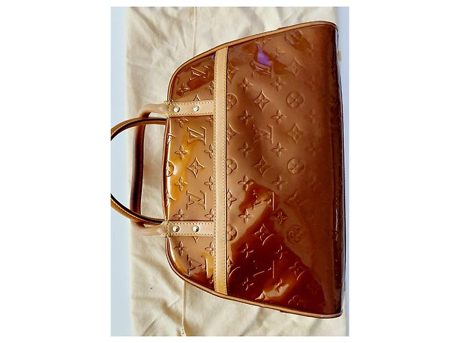 Borsa Louis Vuitton Monogramma Pelle Vernice Cognac Bronzo Rame - vista 14