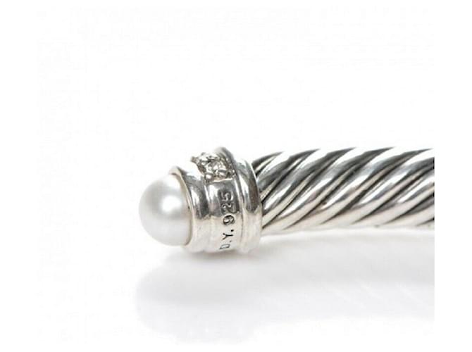 Bracciale rigido David Yurman Cable Classique in argento, perle e diamanti - vista 4