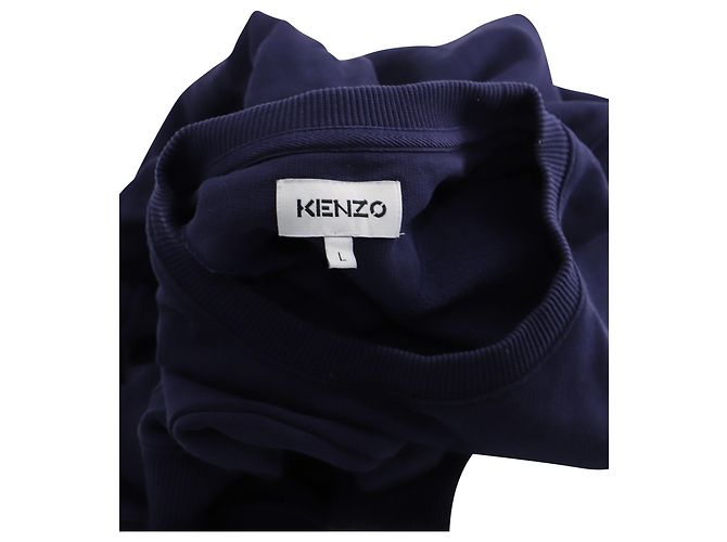 Kenzo Obermaterial Besticktes Rundhals-Sweatshirt aus marineblauer Baumwolle - Ansicht 3