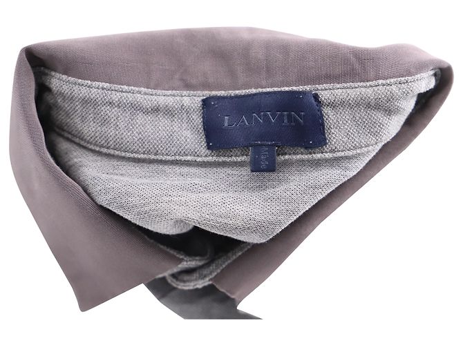 Polo Lanvin con collo in grosgrain in cotone grigio - vista 3