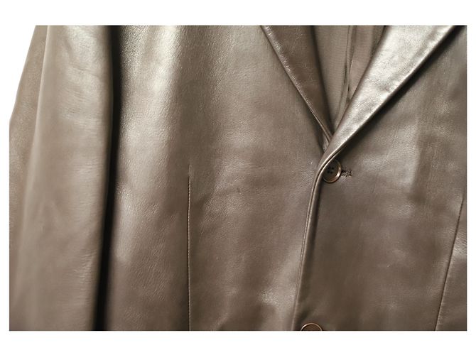 Calvin Klein Veste à simple boutonnage en cuir marron - vue 11