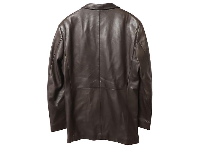 Calvin Klein Veste à simple boutonnage en cuir marron - vue 2